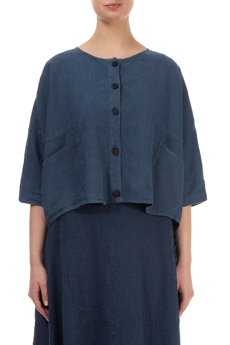 Boxy Denim Blue Linen Jacket 1