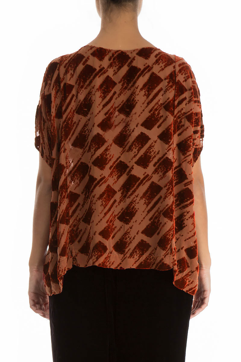 Boxy Devoré Brick Silk Velvet Blouse