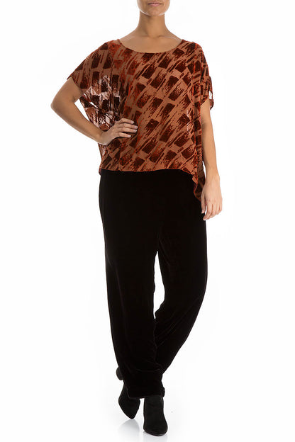 Boxy Devoré Brick Silk Velvet Blouse