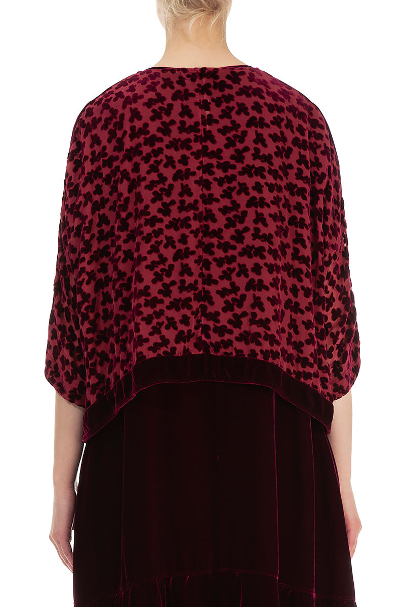 Boxy Devoré Petals Claret Silk Velvet Jacket