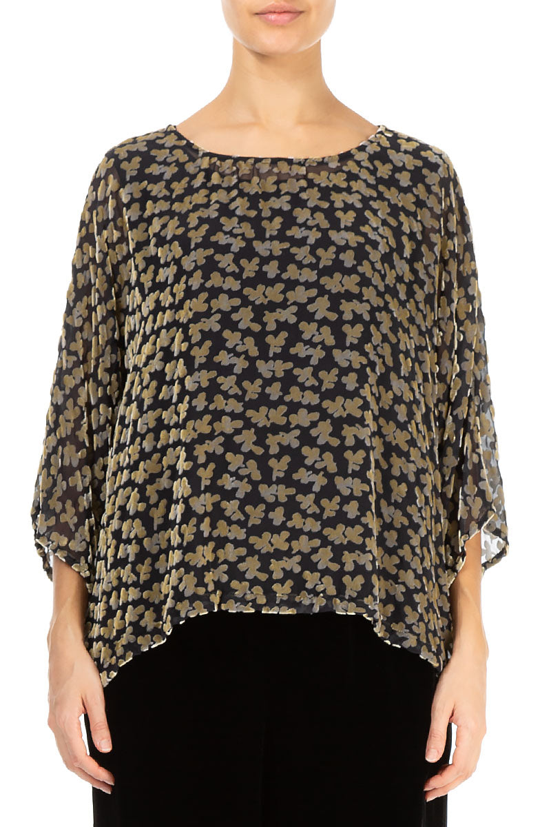 Boxy Devoré Petals Gold Silk Velvet Blouse