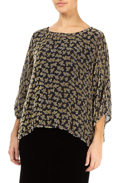 Boxy Devoré Petals Gold Silk Velvet Blouse