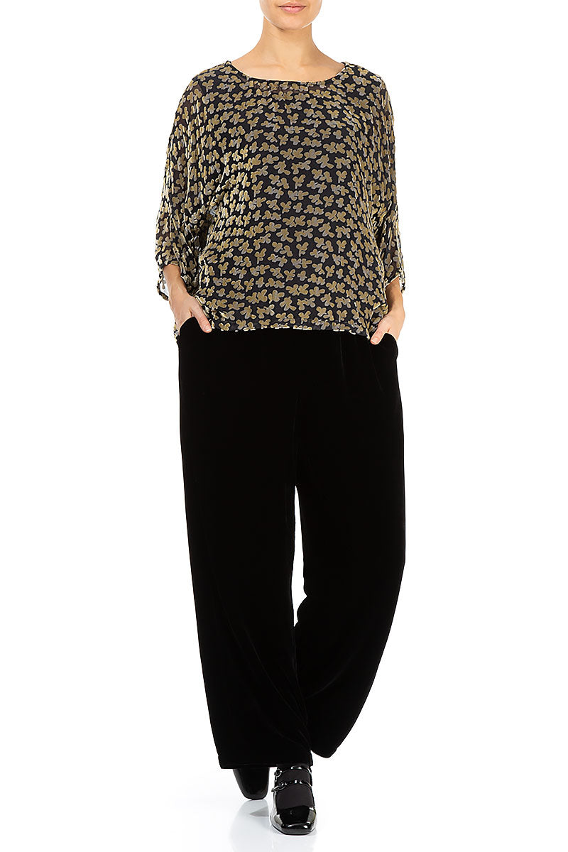 Boxy Devoré Petals Gold Silk Velvet Blouse