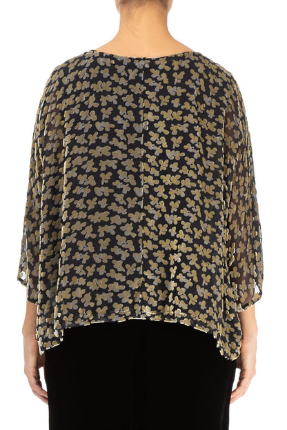 Boxy Devoré Petals Gold Silk Velvet Blouse