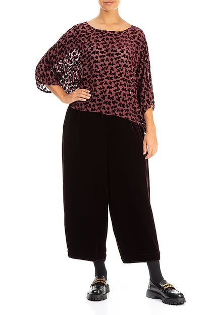 Boxy Devoré Petals Maroon Silk Velvet Blouse