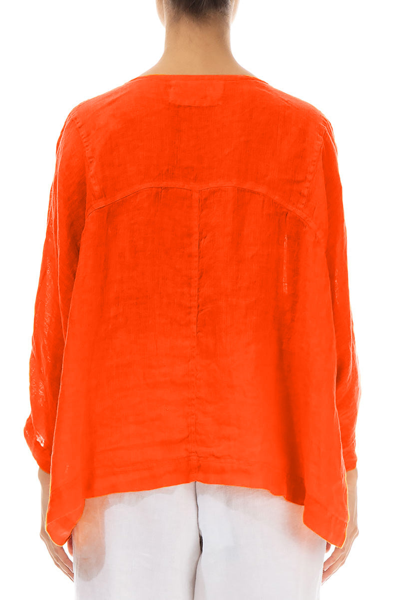 Kastige Flammenorange-Gaze-Leinenbluse