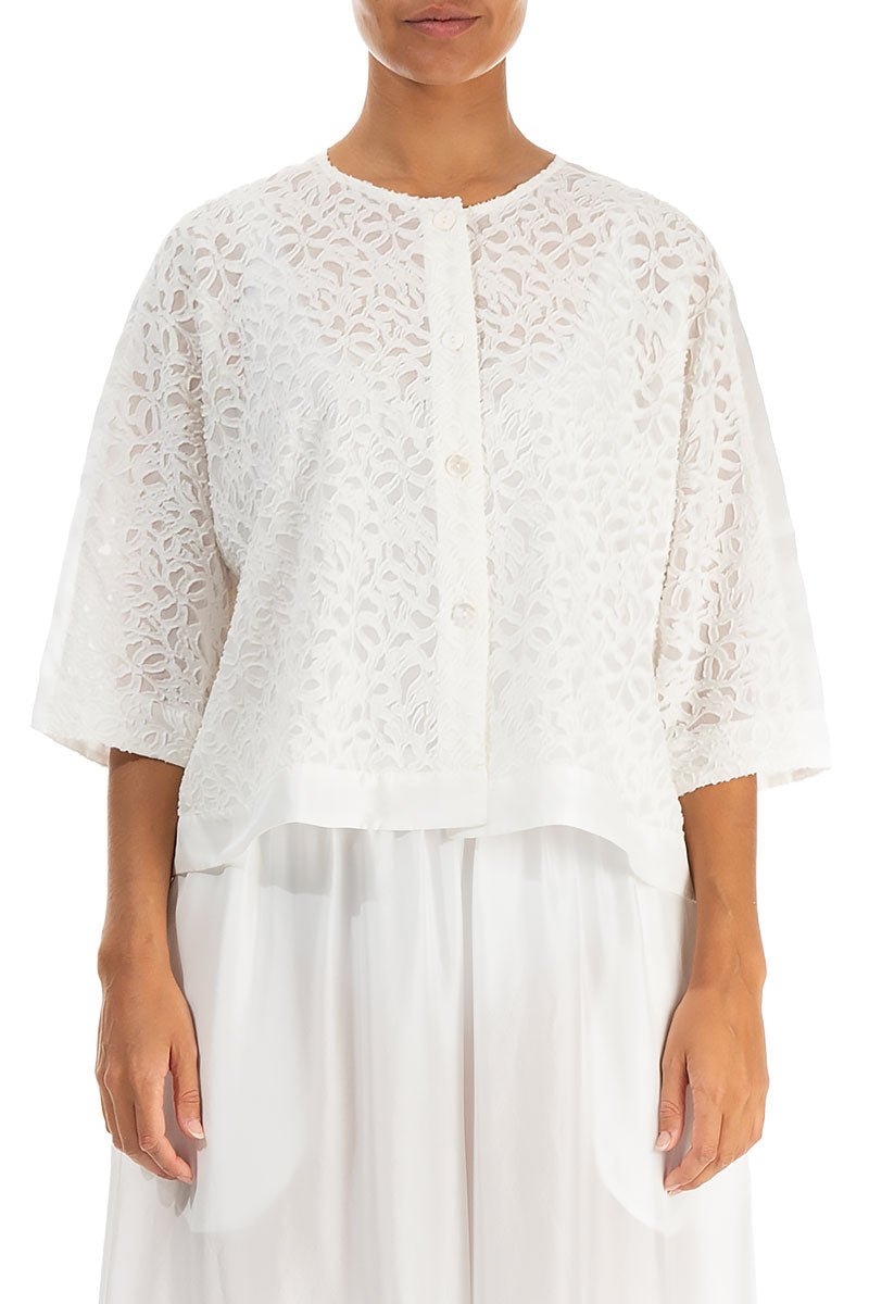 Boxy Floral Off White Silk Jacket