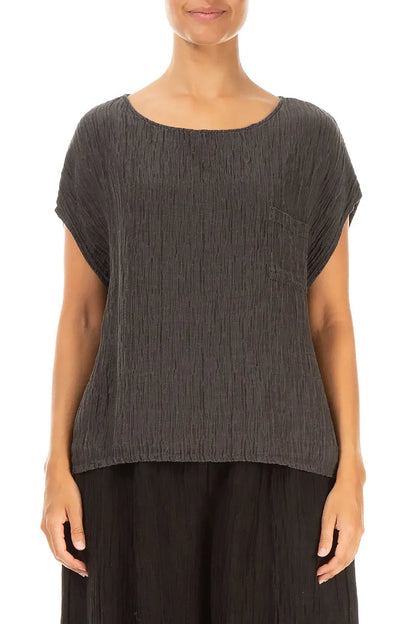 Boxy Forest Brown Crinkled Silk Blouse 1