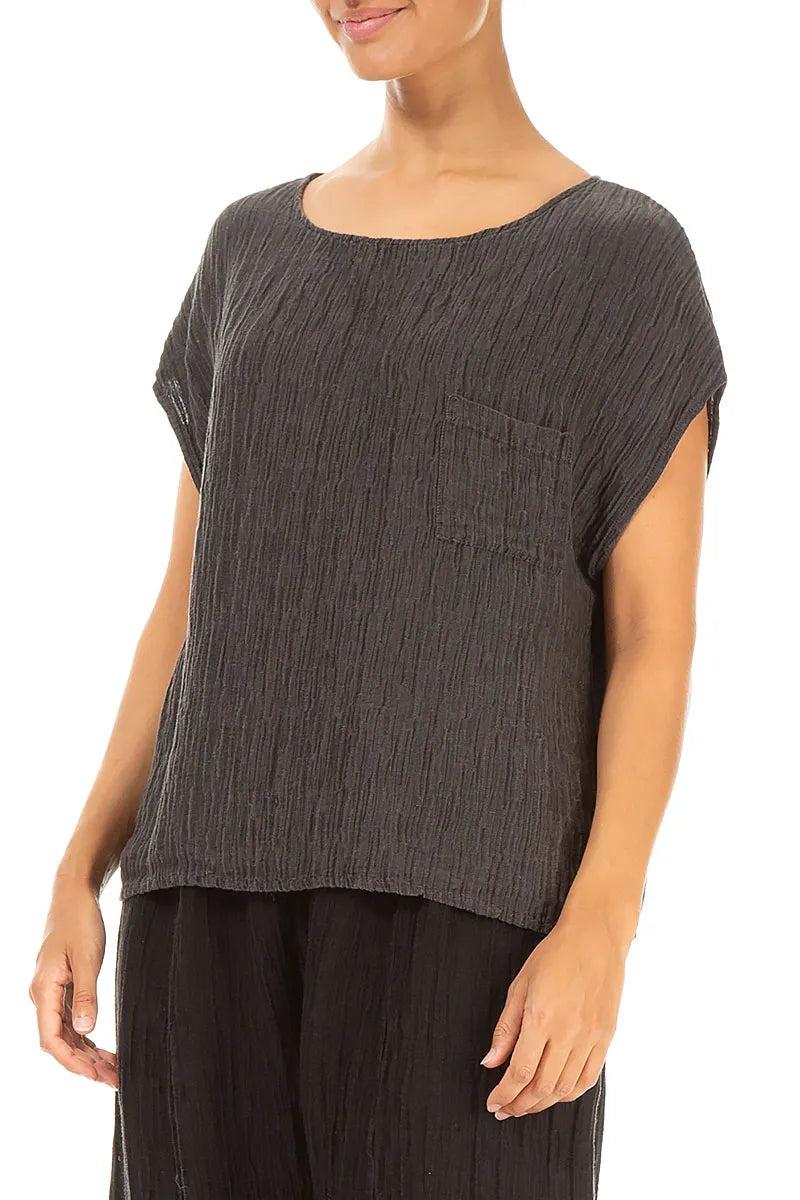 Boxy Forest Brown Crinkled Silk Blouse 3