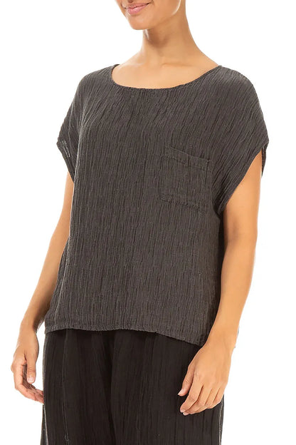 Boxy Forest Brown Crinkled Silk Blouse 3