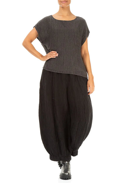 Boxy Forest Brown Crinkled Silk Blouse 4