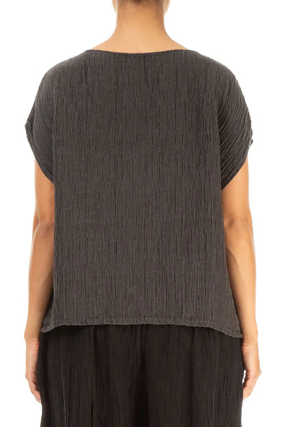 Boxy Forest Brown Crinkled Silk Blouse 2