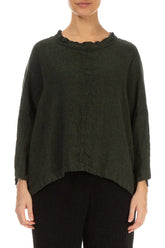 Boxy Forest Mist Mélange Linen Blouse 1