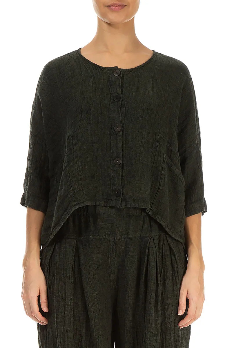 Boxy Forest Mist Mélange Linen Jacket 1