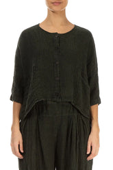 Boxy Forest Mist Mélange Linen Jacket 1