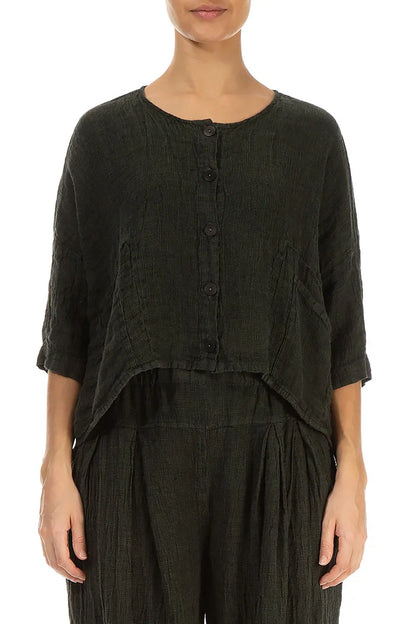 Boxy Forest Mist Mélange Linen Jacket 1