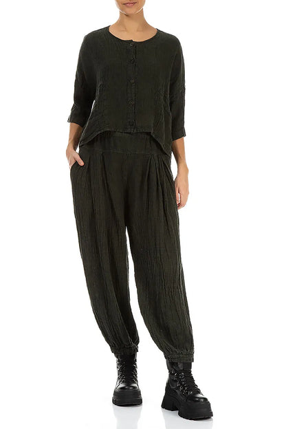 Boxy Forest Mist Mélange Linen Jacket 4