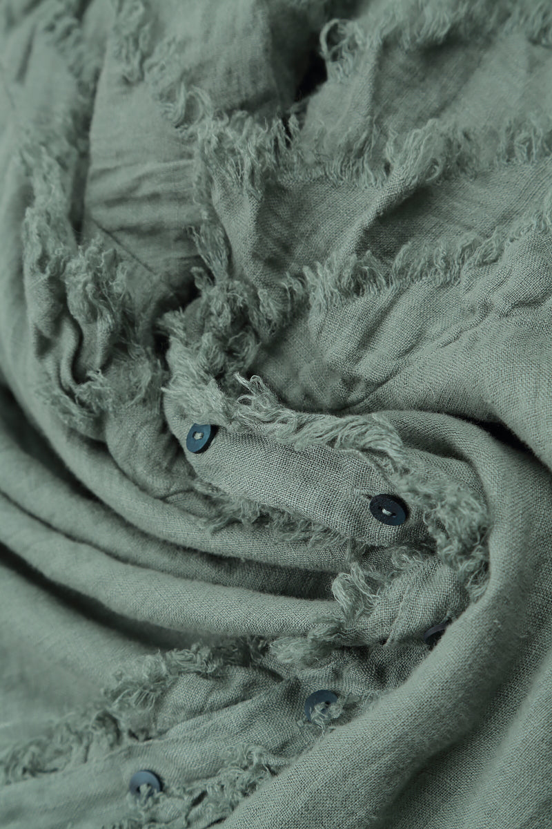 Boxy Frayed Edge Sage Gauze Linen Blouse 5