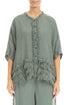 Boxy Frayed Edge Sage Gauze Linen Blouse 1