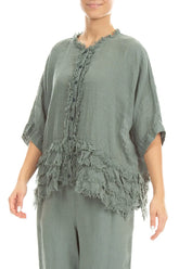 Boxy Frayed Edge Sage Gauze Linen Blouse 3