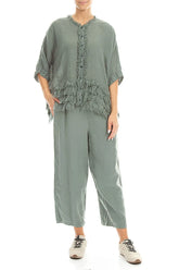 Boxy Frayed Edge Sage Gauze Linen Blouse 4