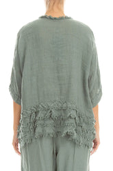 Boxy Frayed Edge Sage Gauze Linen Blouse 2