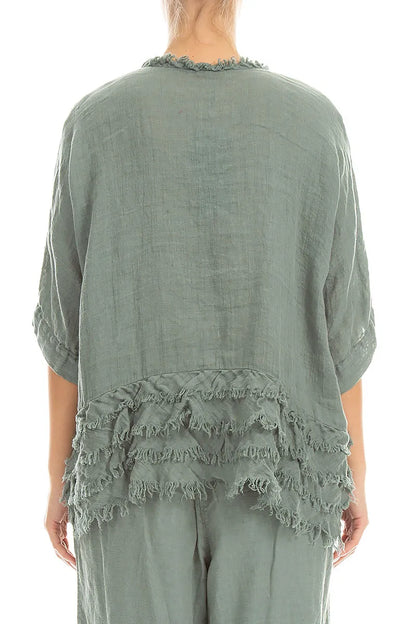 Boxy Frayed Edge Sage Gauze Linen Blouse 2