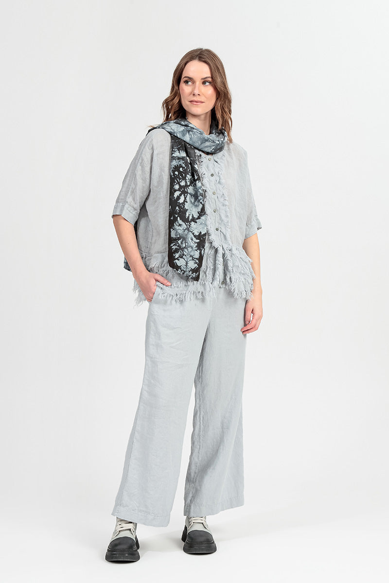 Boxy Frayed Edge Silver Grey Gauze Linen Blouse – grizas.com