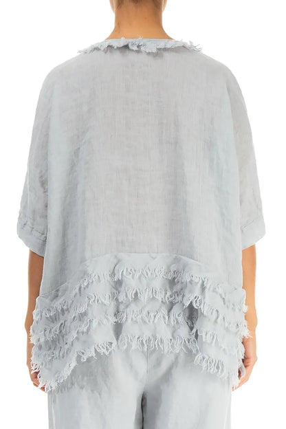 Boxy Frayed Edge Silver Grey Gauze Linen Blouse – grizas.com