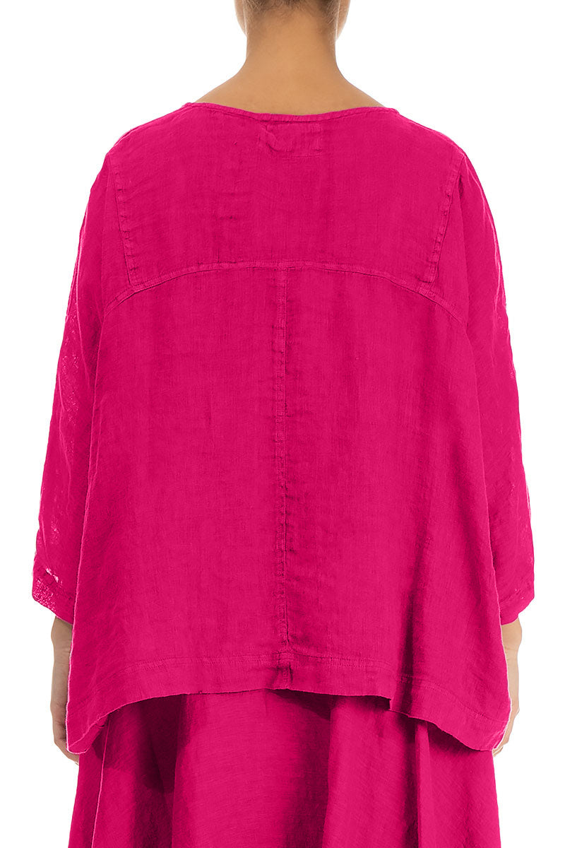 Kastige Bluse aus Fuchsiatüll-Leinen