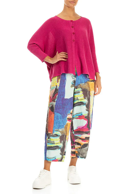 Boxy Fuchsia Linen Cardigan 4