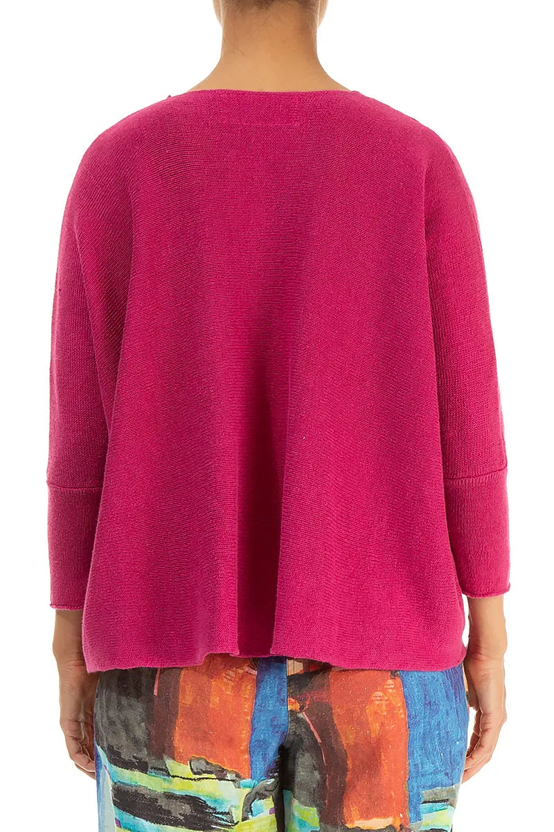 Boxy Fuchsia Linen Cardigan 2