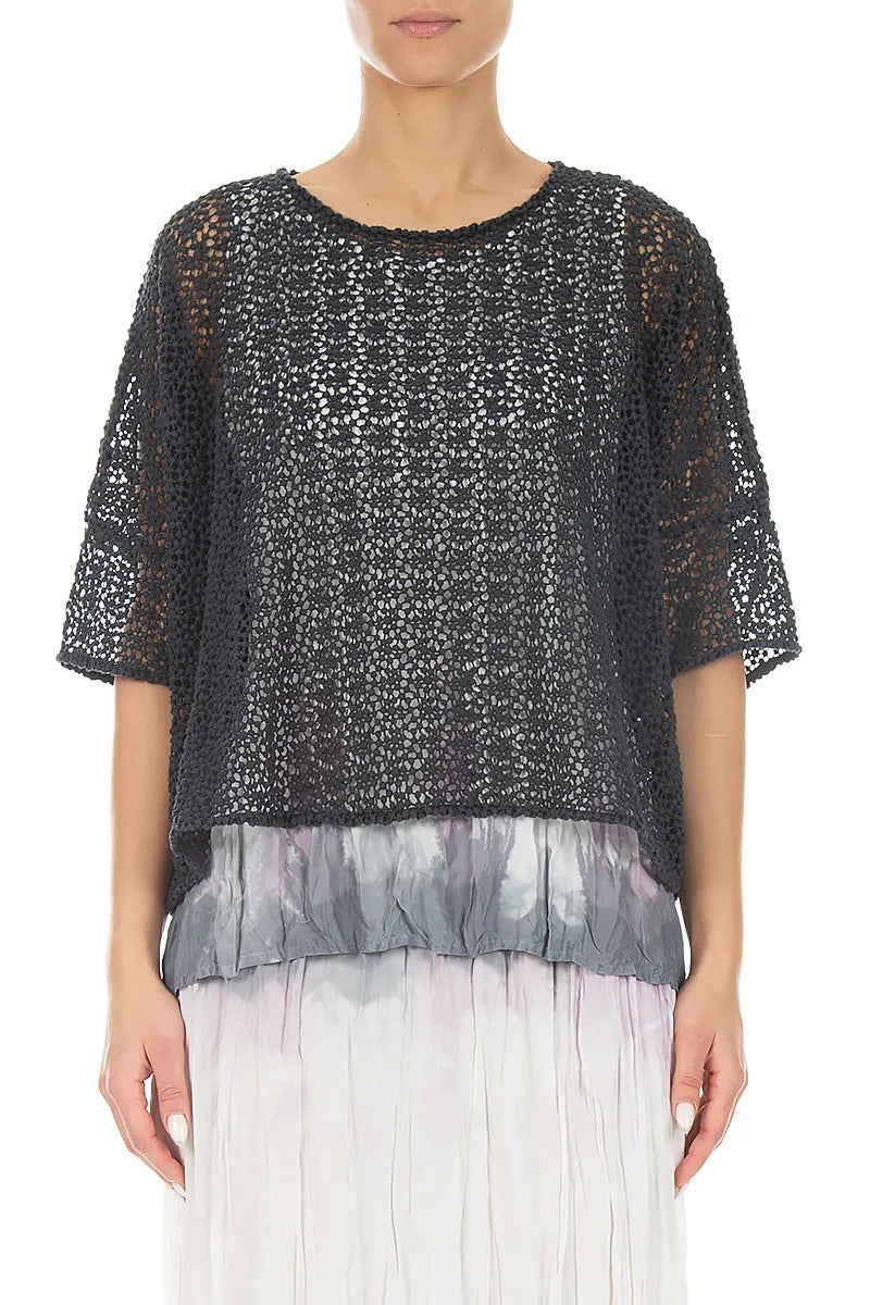 Boxy Graphite Broderie Cotton Blouse 1