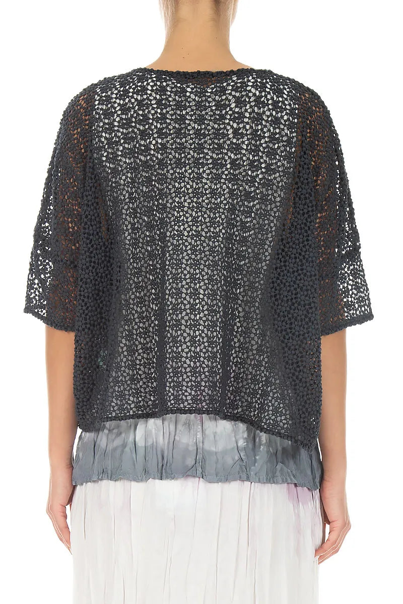 Boxy Graphite Broderie Cotton Blouse 2