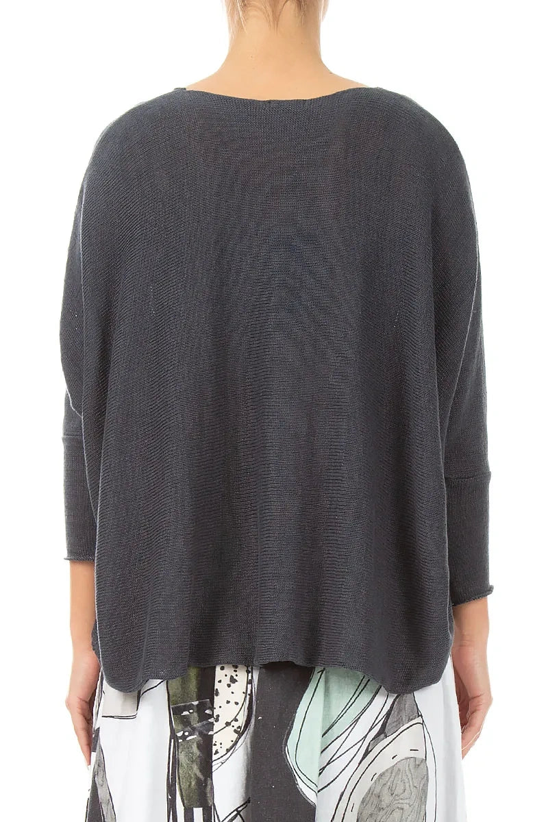 Boxy Graphite Linen Cardigan 2