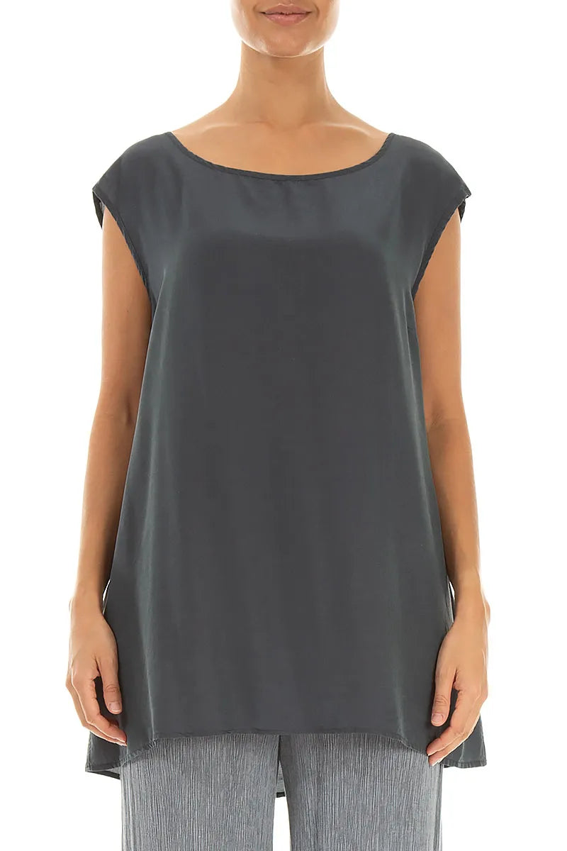 Boxy Graphite Silk Bamboo Blouse