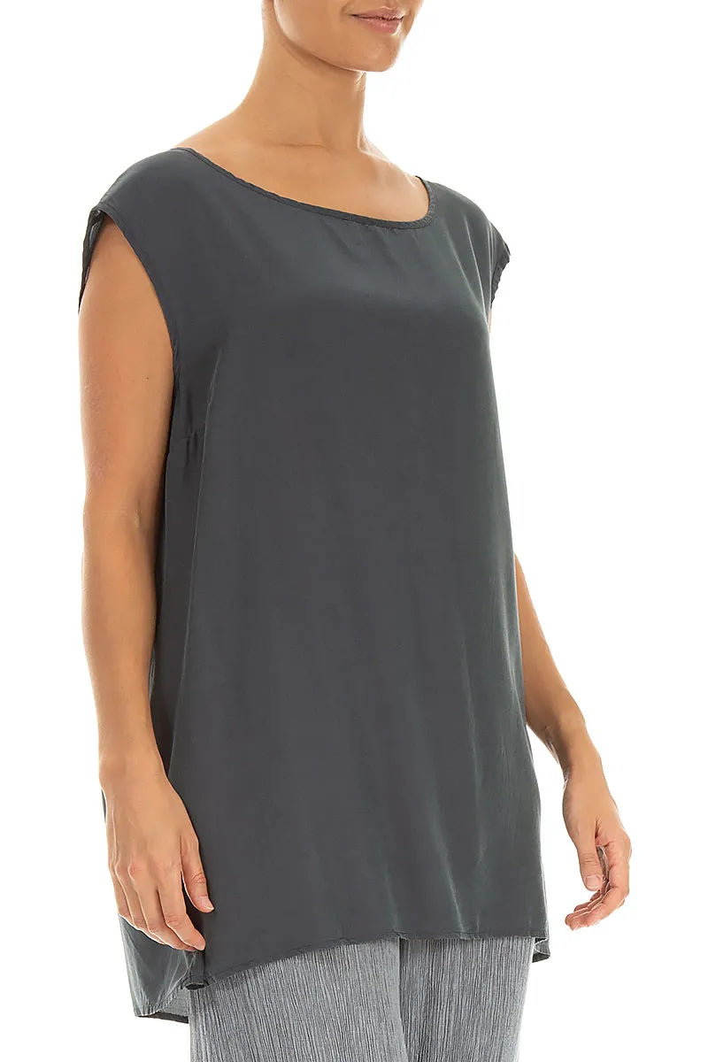 Boxy Graphite Silk Bamboo Blouse