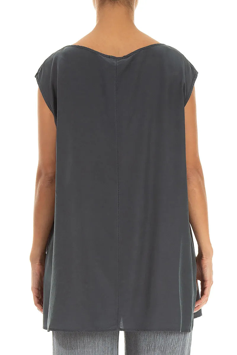 Boxy Graphite Silk Bamboo Blouse