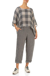 Boxy Large Check Beige Gauze Linen Blouse 4