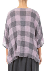 Boxy Large Check Lilac Gauze Linen Blouse 2