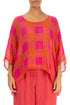 Boxy Large Check Pink Orange Gauze Linen Blouse 1