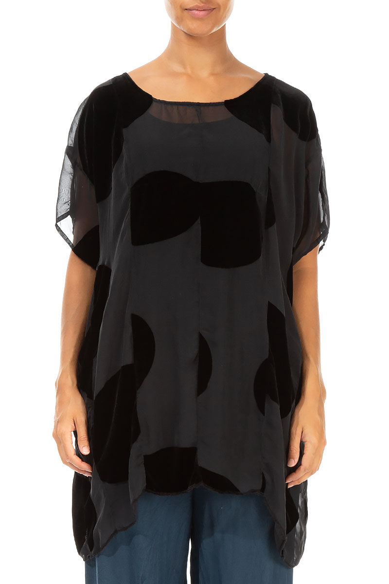 Boxy Large Devoré Bubbles Black Silk Velvet Tunic 1