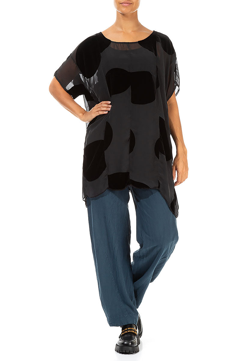 Boxy Large Devoré Bubbles Black Silk Velvet Tunic 4