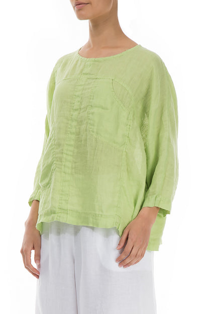 Kastige Bluse aus Leinenmusselin in Limette
