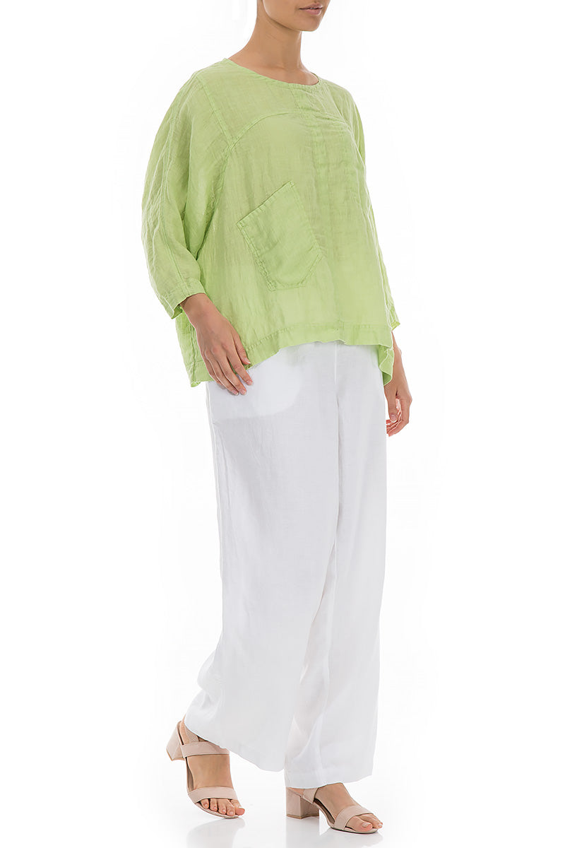 Kastige Bluse aus Leinenmusselin in Limette