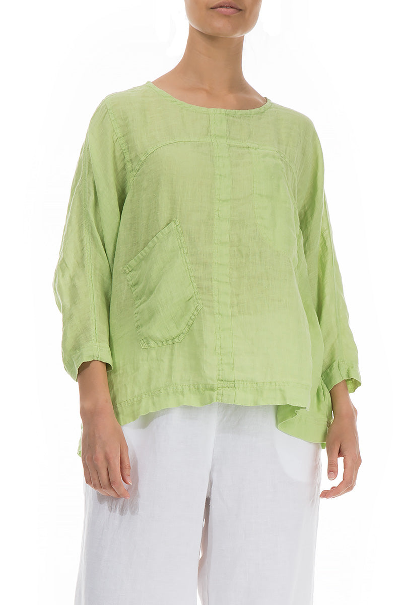 Kastige Bluse aus Leinenmusselin in Limette