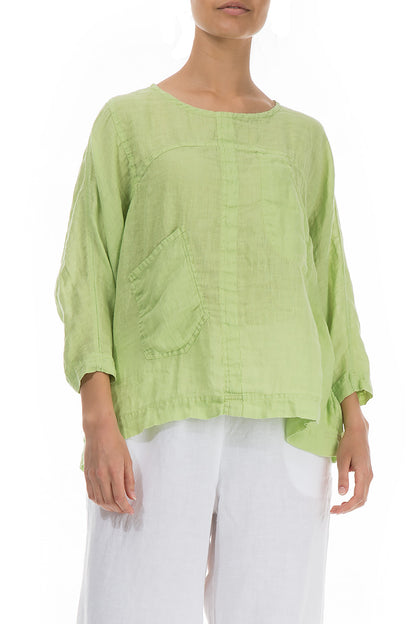 Kastige Bluse aus Leinenmusselin in Limette