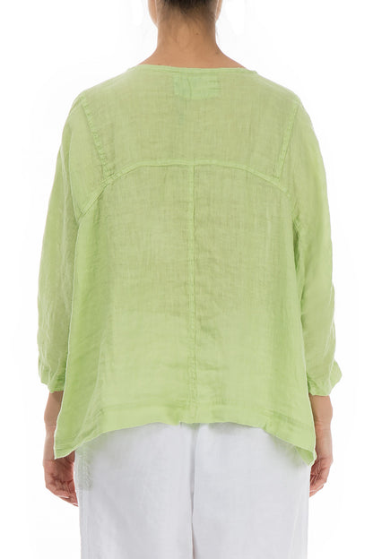 Kastige Bluse aus Leinenmusselin in Limette
