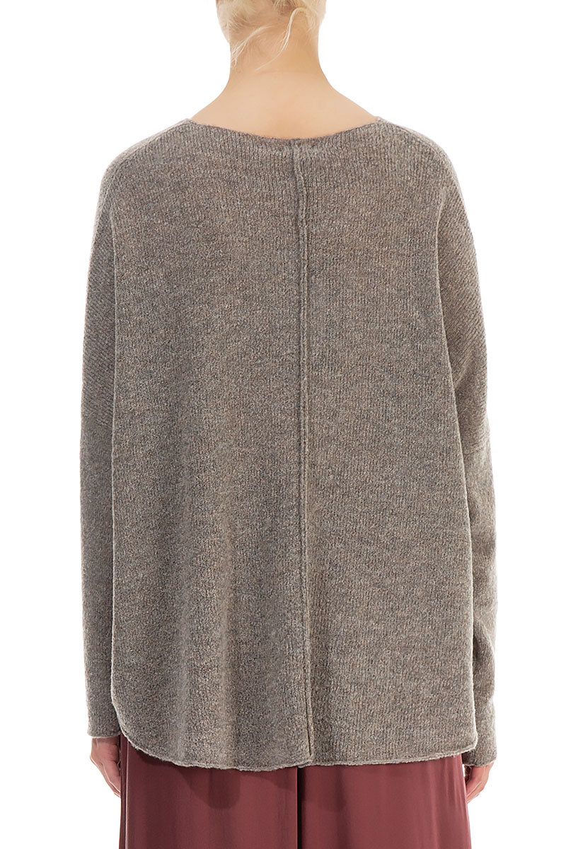 Boxy Longer Back Beige Wool Sweater