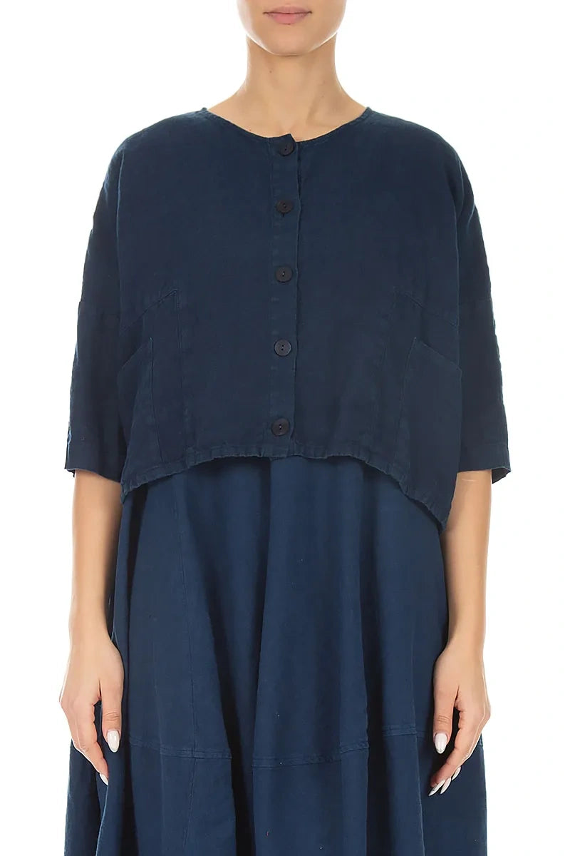 Boxy Navy Linen Jacket 1